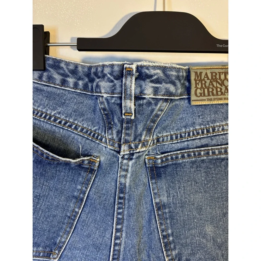 VTG 90's MARITHE FRANCOIS GIRBAUD Blue Denim Long Shorts 7/8 High Rise USA